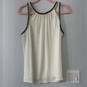 Express Beaded Tank Top Cream Sleeveless Blouse Size XL (A6)